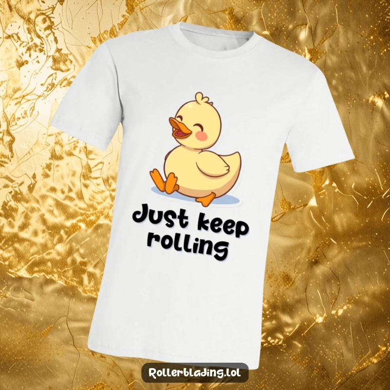 Funny smiling duck rolling on roller skates, happy and carefree, perfect for a fun outfit.