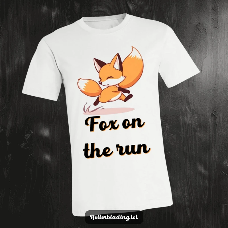 Funny fox t-shirt featuring a playful fox performing a quick crossover turn on roller skates, capturing thrilling motion.