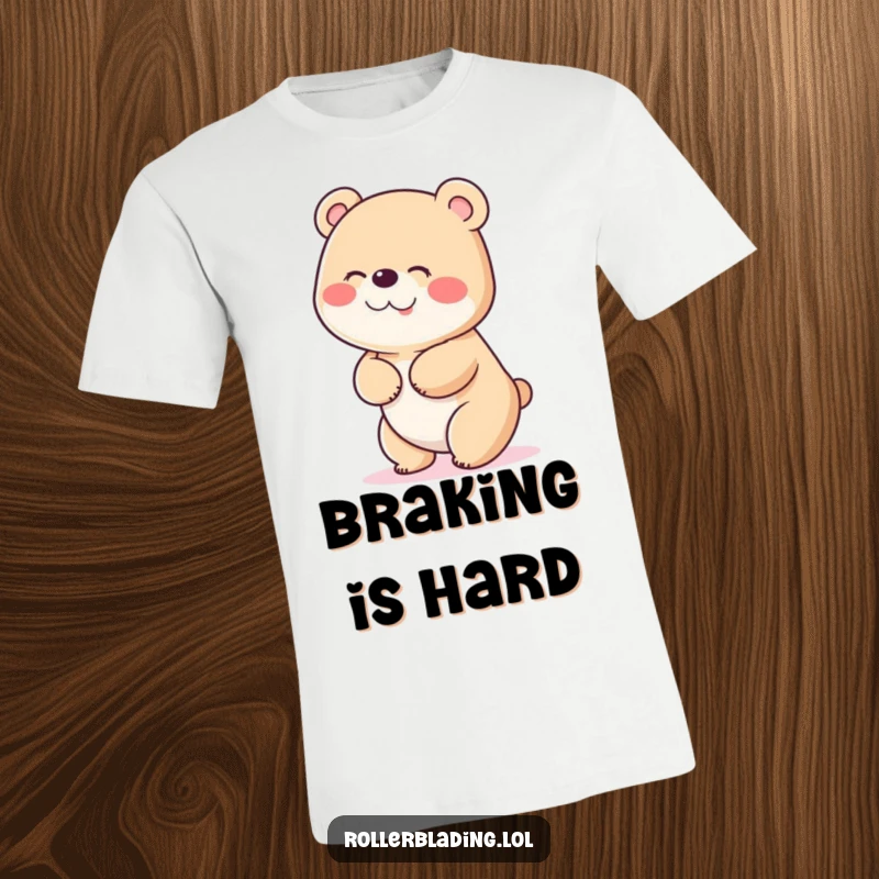 Funny t-shirt depicting a bear mid-giggle, its body comically wobbling as it attempts to stop, radiating infectious laughter.