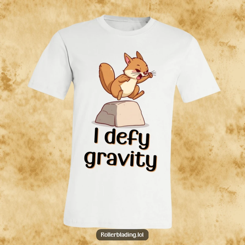 Funny t-shirt showcasing a determined squirrel jumping over a ramp, highlighting its focus, athleticism, and humorous drive toward achieving its objective.