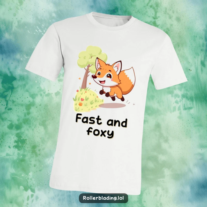 Funny grinning fox t-shirt: A playful fox with a wide grin dashes down a path, embodying speed, mischief, and pure joy.