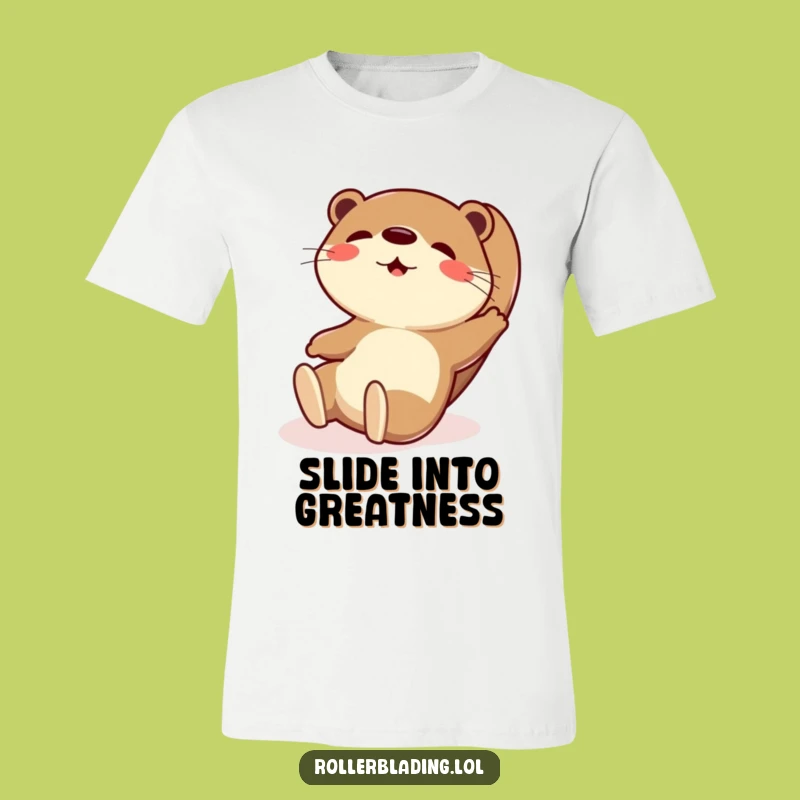 Funny Otter Sliding T-Shirt - Playful Exaggerated Character Tee