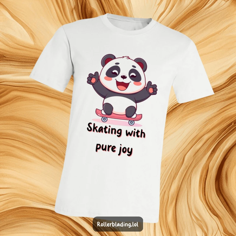 Funny Panda T-Shirt: A joyful panda skates with a wide, beaming smile, showcasing pure delight and active fun.