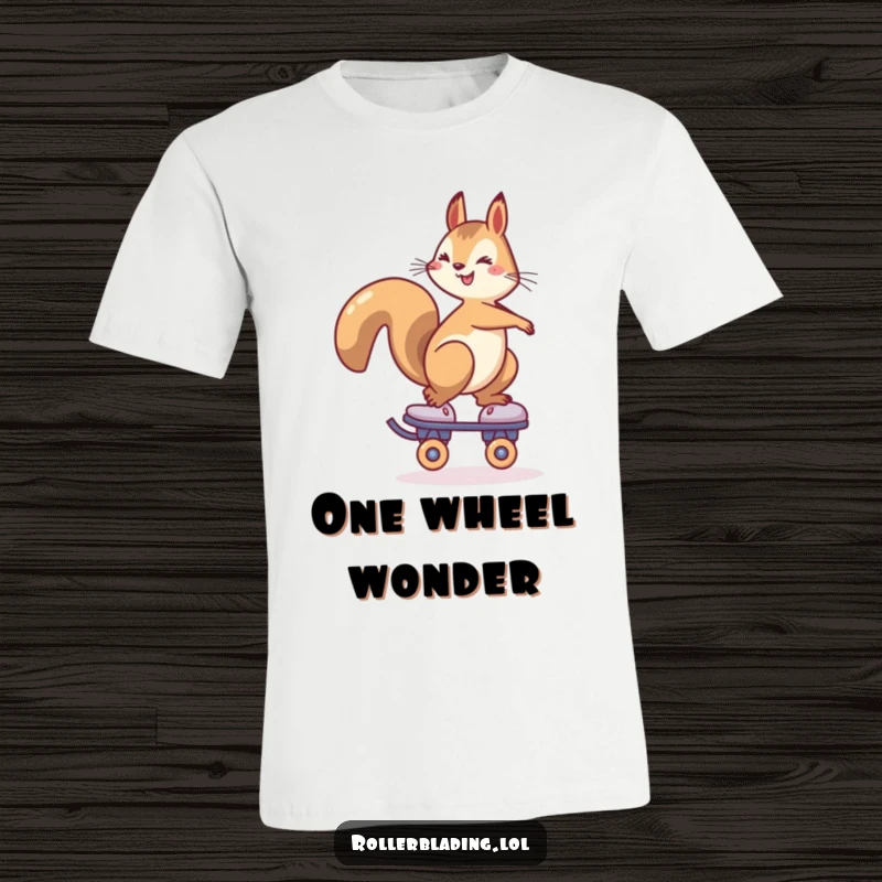 Funny Squirrel Roller Skate T-Shirt: A cheerful squirrel masterfully balances on a single roller skate, looking both determined and amusing.