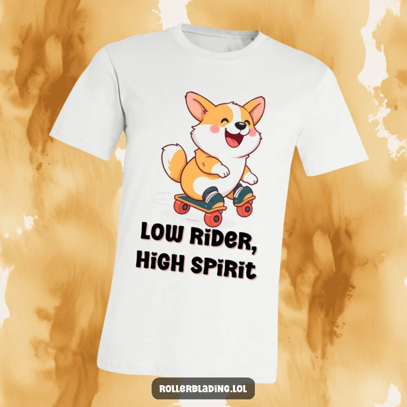 Funny Corgi T-Shirt: A bouncy corgi gleefully roller skating, capturing a moment of pure, zoomy happiness and energetic fun for a unique gift.