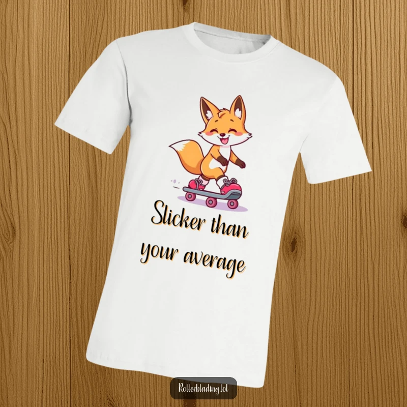 Funny Fox T-Shirt: A smiling fox performs a dramatic roller skate slide with one leg extended, exuding a cool and humorous confidence.