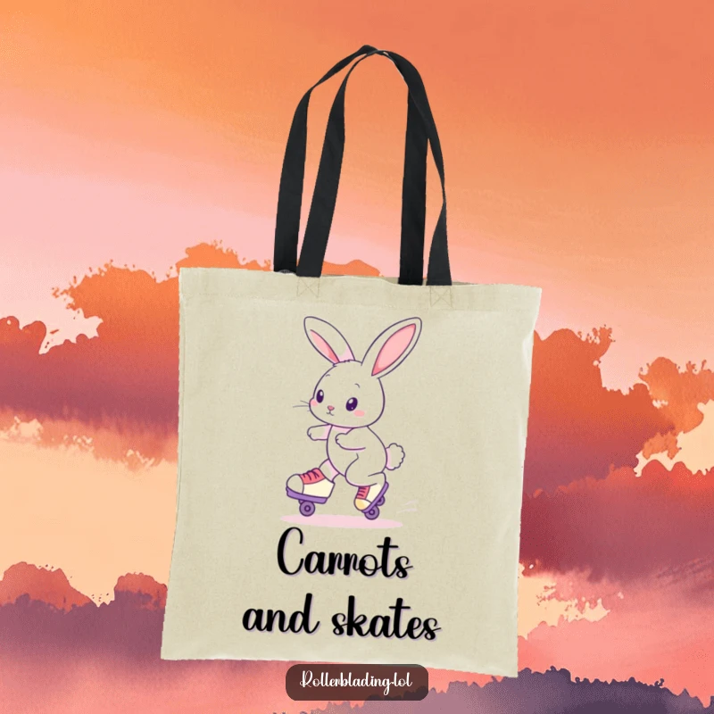 Funny Roller Skating Rabbit Tote Bag: A curious rabbit elegantly skates on rollerblades, making it a charming and functional accessory.