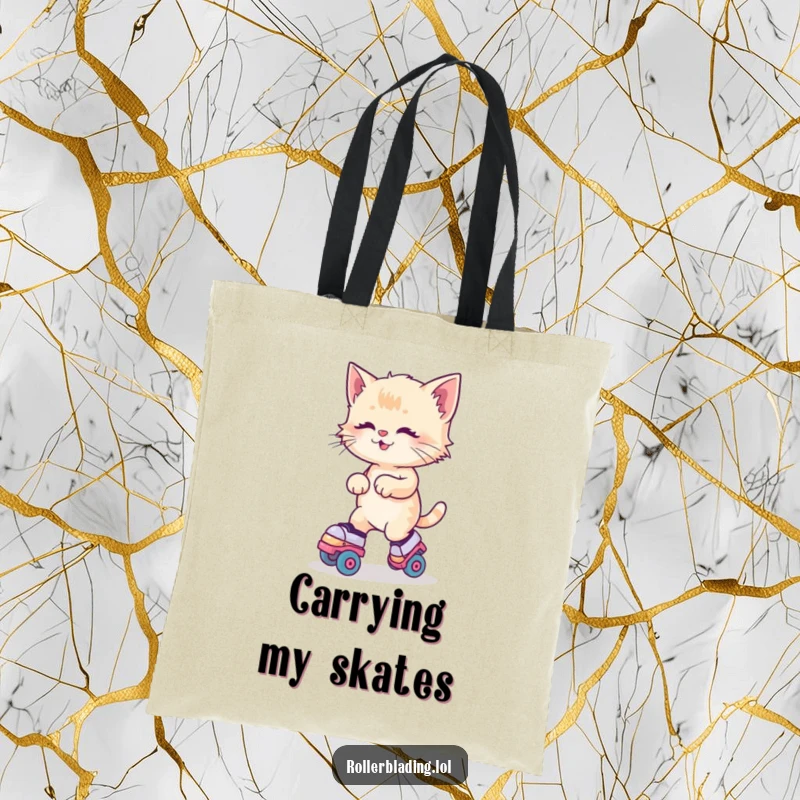 Funny Kitten Roller Skates Tote Bag with a kitten joyfully wobbling on roller skates, practical and full of personality.