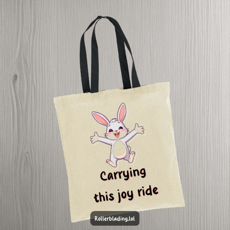Funny Bunny Paraglider Tote Bag with a smiling bunny confidently paragliding with arms wide open, practical and cheerful.
