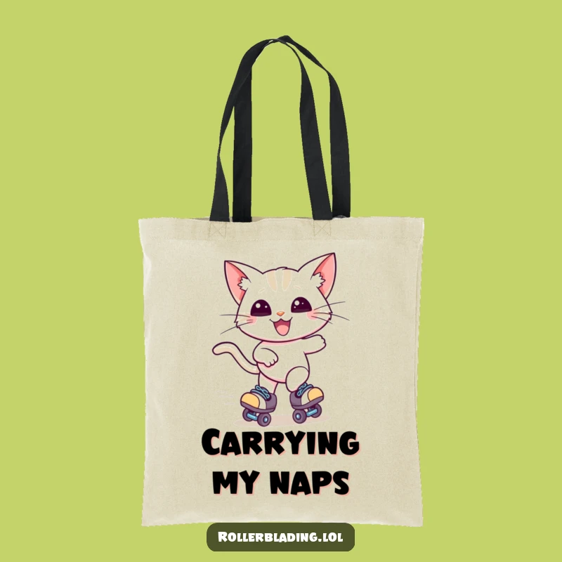Funny Cat Roller Skater Tote Bag - Zooming Feline Carryall