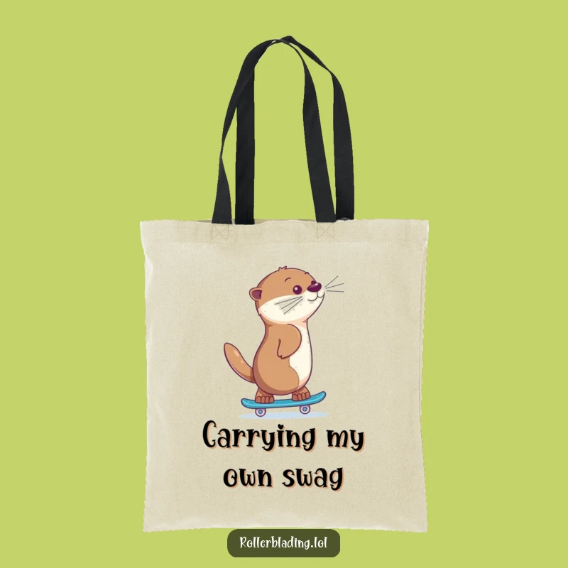 Funny Otter Skating Tote Bag: Giggling Backwards Athlete Carrier, Great Humorous Gift