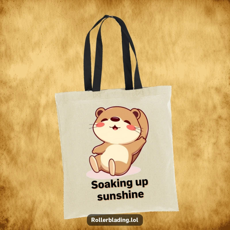 Funny tote bag depicting a playful otter doing an exaggerated slide with pure joy on its face.